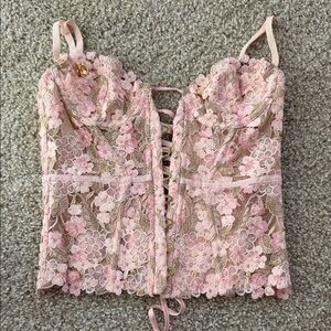 For Love And Lemons Pink Floral Lace Camisole